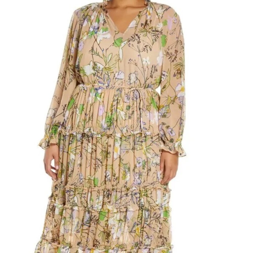 NWT Halogen Long Sleeve Tiered Maxi Dress